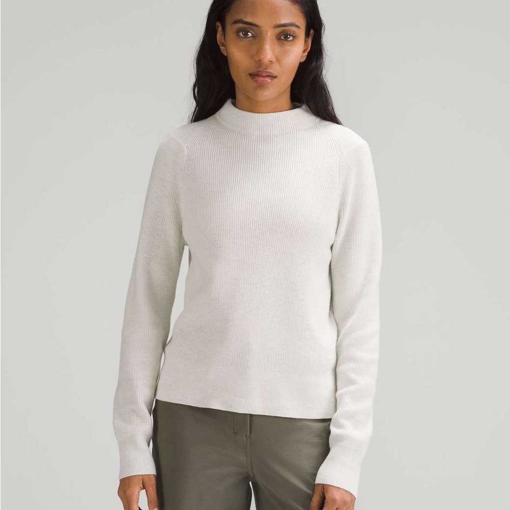 Lululemon | Cotton Blend Mock Neck Sweater Heathered Bone Size L